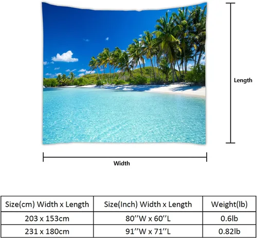 Miniatura 5 de YISURE Tapiz de playa oceánica para colgar en la pared, 80 x 60 pulgadas, diseño de palmera paraíso tropical, cocotero, decoración de pared hippie