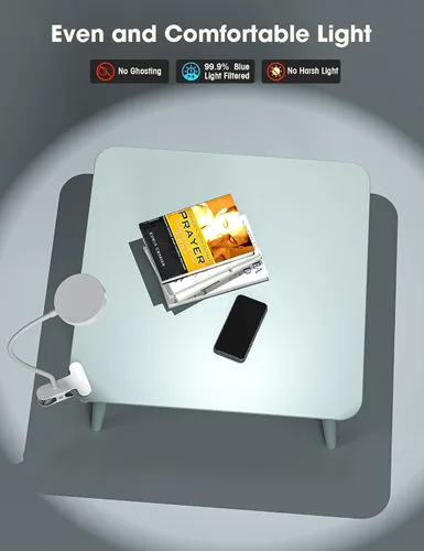 Miniatura 7 de LiFMIRA Lámpara de Cama con Clip de Luz 8W 66 LED Luz de Lectura para Cama, 5 Colores 10 Niveles de Brillo Regulable, Lámpara de Lectura de Metal