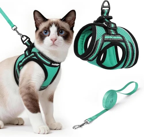 Miniatura 52 de rabbitgoo Juego de arnés y correa para gatos para caminar a prueba de escape, chaleco suave ajustable para gatitos con tira reflectante para gatos