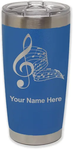 Miniatura 28 de LaserGram Vaso aislado al vacío de 20 onzas, notas musicales, grabado personalizado incluido (negro)