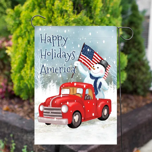 Miniatura 3 de America Forever Flags Bandera de jardín de doble cara – Happy Holidays America – 12.5 x 18 pulgadas, muñeco de nieve patriótico, decoración navideña