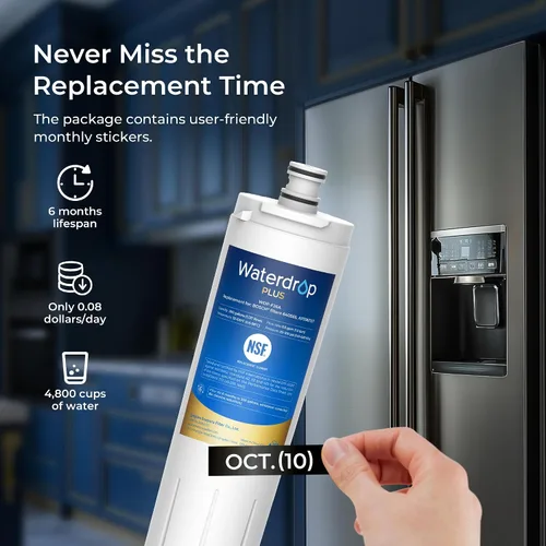 Miniatura 8 de Waterdrop Plus 640565 Filtro de agua para refrigerador, reduce el plomo y PFAS, repuesto para Bosch® 640565, certificado NSF 401, 53 y 42, 3 filtros