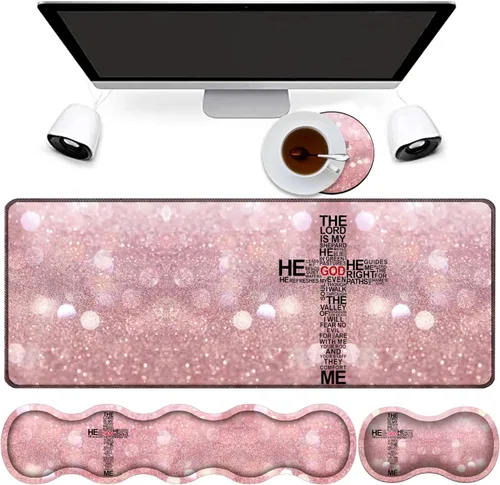 Miniatura 12 de Combo de alfombrilla de mouse 4 en 1, alfombrilla de mouse grande para juegos + soporte de muñeca para teclado + reposamuñecas de mouse + posavasos