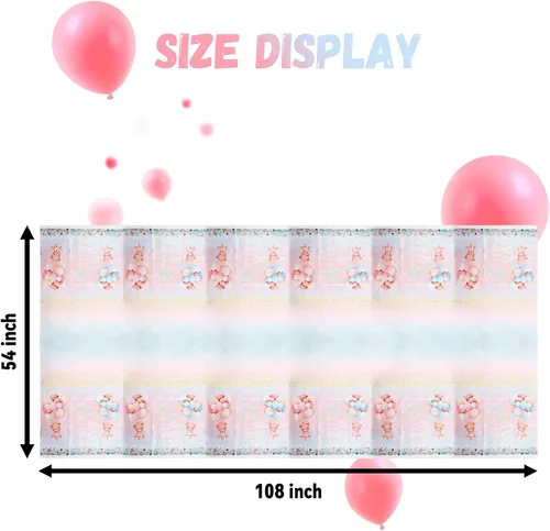 Miniatura 2 de Paquete de 3 manteles de oso de peluche, manteles de plástico para revelación de género, mantel impermeable rosa y azul para niños o niñas, baby