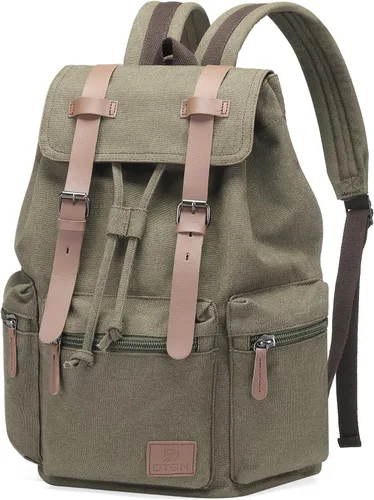 Miniatura 11 de DTGN Mochila de lona vintage para hombres y mujeres, mochila casual duradera con acento de cuero, se adapta a la universidad, trabajo, viajes y al