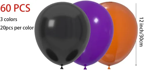 Miniatura 2 de 60 globos de látex de 12 pulgadas en negro, naranja y morado, Halloween, graduación, cumpleaños, baby shower, decoraciones de fiesta