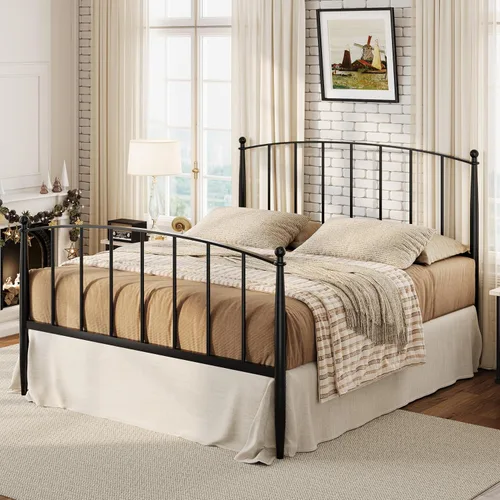 Miniatura 11 de SHA CERLIN Base de cama de metal tamaño King con cabecera y estribo de estilo victoriano, fácil montaje, no necesita somier, color negro