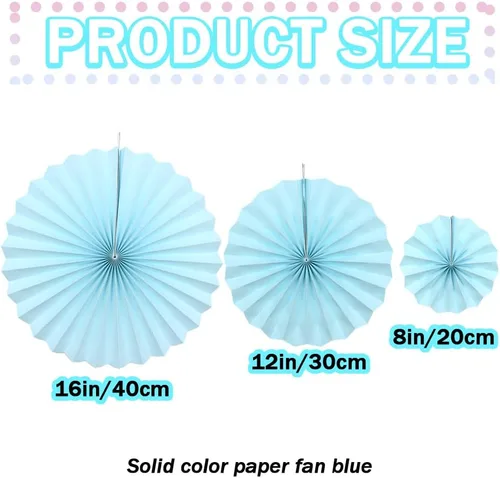 Miniatura 2 de CEEYSEE Paquete de 6 abanicos de papel colgantes redondos para decoración de fiestas, cumpleaños, bodas, eventos de graduación (azul/SLANS)
