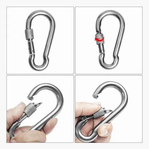 Miniatura 6 de Anillo giratorio de acero inoxidable 304 resistente 2+1, gancho giratorio de doble extremo con ganchos de presión SUS304 para columpio de árbol