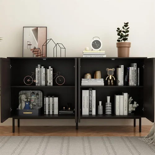 Miniatura 3 de LKTART Armario de almacenamiento de bufé de 59.06 pulgadas para comedor, consola de puerta de flores talladas, resorte prensado de 4 puertas