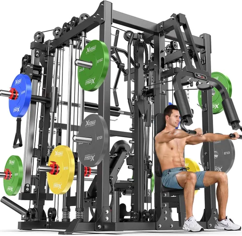 Miniatura 10 de Rack Multiusos para Sentadillas, Conjunto de Rack de Pesas Smith Machine con Sistema de Crossover de Cables, Racks de Potencia para Gimnasio en L04