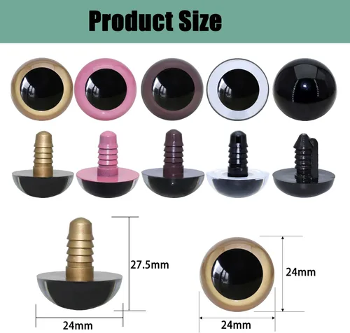 Miniatura 4 de ARTCXC 1 caja (20 unidades) ojos grandes de seguridad de plástico coloridos de 0.94 pulgadas con arandelas resistentes para muñecas, marionetas