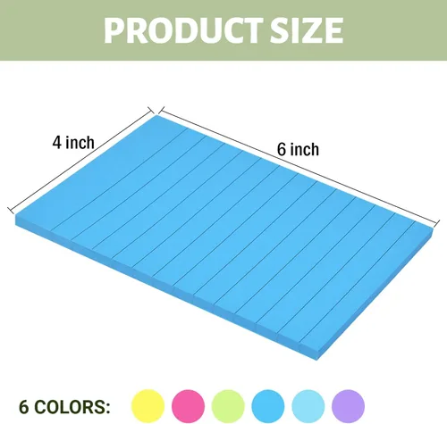 Miniatura 7 de Paquete de 12 notas adhesivas forradas de 4 x 6 pulgadas en colores brillantes, bloc de notas autoadhesivas con líneas, bloc de notas adhesivas
