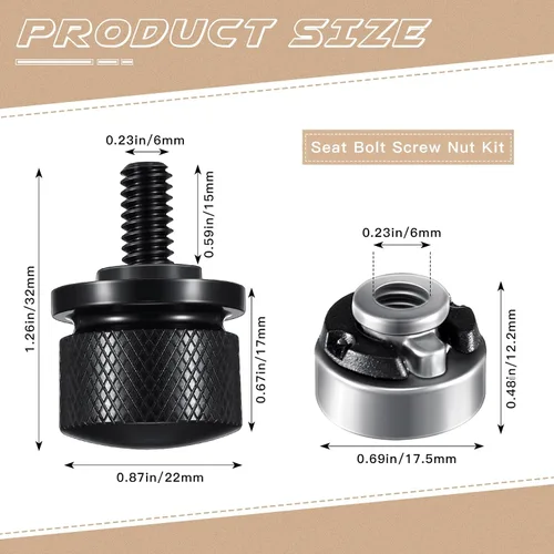 Miniatura 2 de Therwen Kit de 8 tuercas de tornillo de asiento, kit de tuercas de asiento de guardabarros, rosca de 1/4-20, compatible con Harley-Davidson