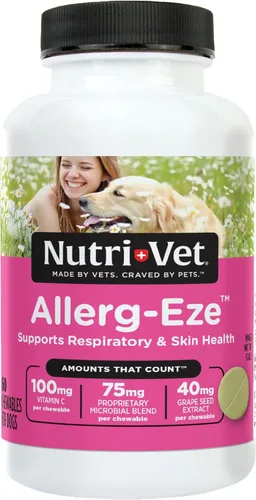 Nutri-Vet Allerg-Eze - Masticables para perros – Antioxidantes formulados y ácidos omega-3 – Apoya la salud respiratoria y de la piel – 60