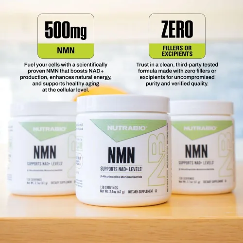 Miniatura 5 de NutraBio NMN - Suplemento NAD, apoyo a la longevidad, aumenta los niveles de NAD, incrementa la energía celular, salud cerebral, envejecimiento