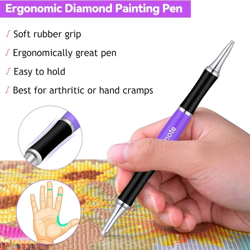 Miniatura 3 de benote Bolígrafo ergonómico de pintura artística de diamante, punta de metal de goma doble con rosca redonda y cuadrada para pintura de diamante 5D
