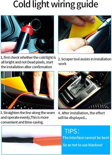 Miniatura 3 de El - Tira de luces LED de neón para auto, tira de luces LED para interior y exterior de automóvil, cable frío de 12 V para decoración