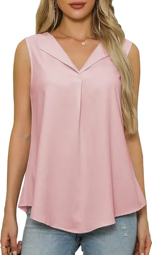 Miniatura 2 de LIENRIDY Camisetas sin mangas para mujer, cuello en V, de gasa, casuales, 2023