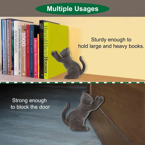 Miniatura 6 de Sujetalibros decorativos para gatos, extremos únicos de hierro fundido con forma de animal para guardar libros resistentes, para decoración