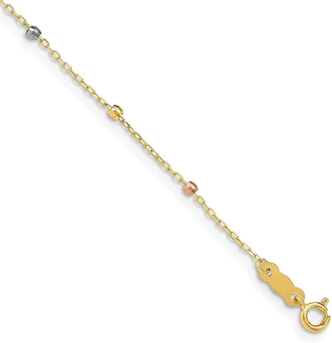 Pulsera de cruz con cuentas de oro de 14 quilates, tricolor, corte de diamante, 7 pulgadas, joyería fina para mujer, Metal, Gema