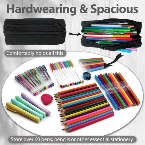 Miniatura 5 de Estuche para lápices de papelería de moda, color negro, gran capacidad, para organización, bolsa estética con cremallera, estuche organizador