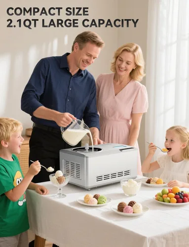 Miniatura 7 de COUPLUX Máquina para hacer helados, máquina de helado de 2.1 cuartos de galón de congelación más rápida con compresor integrado, fácil de operar