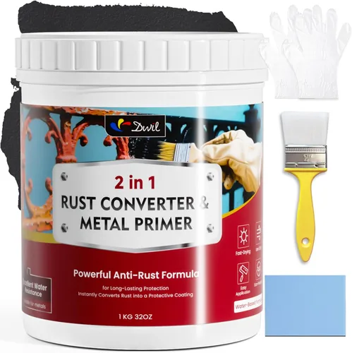 Miniatura 12 de DWIL Convertidor de óxido para metal, pintura metálica de alto flujo 2 en 1, convierte el óxido en revestimiento protector de larga duración