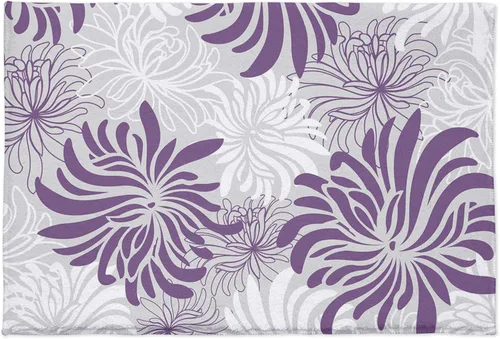 Miniatura 5 de Tapete de felpa esponjosa absorbente para entrada de piso, patrón floral, suave, lanudo y antideslizante, alfombra de baño de flores moradas