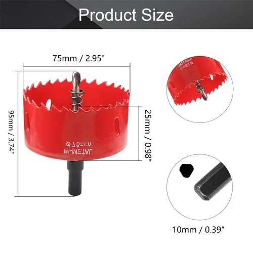 Miniatura 2 de Utoolmart Broca bimetálica de sierra de agujero de 2.953 in/2.95 pulgadas, profundidad de corte de 0.984 in/1 pulgada de profundidad de corte