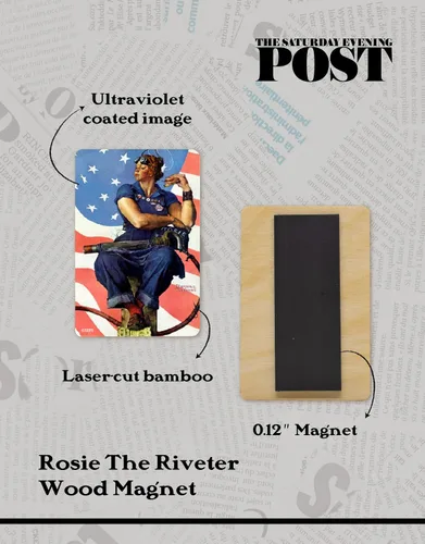 Miniatura 4 de ARCANE VAULT - Saturday Evening Post™, Imán de madera Rosie The Riveter, cortado con láser, abedul recubierto de ultravioleta, decoración del hogar