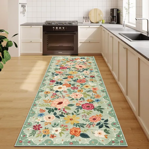 Miniatura 70 de DUKINO Alfombra de área de 6 x 9 pies, alfombra floral para sala de estar, ligera, antideslizante, lavable, alfombra de interior de pelo bajo