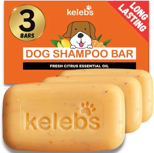 Kelebs Champú para perros malolientes | Barra de champú desodorizante natural para perros con aceites esenciales cítricos | Ecológico | Cero