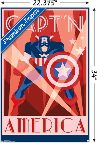 Miniatura 3 de Trends International Marvel Comics - Póster de pared Art Deco del Capitán América, 22.375 x 34 pulgadas, versión premium sin marco