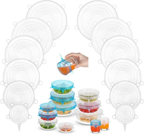 Miniatura 9 de Tapas elásticas de silicona, tapas reutilizables de silicona para recipientes de silicona sin residuos para sobras de alimentos, tazones de frutas