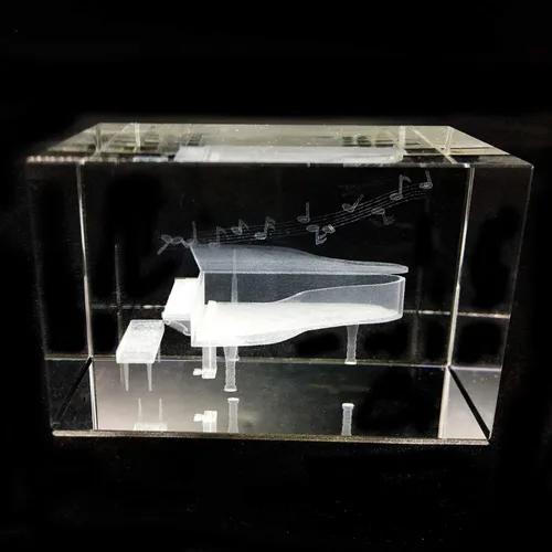 Piano pisapapapeles 3D grabado con láser en cubo de cristal para graduación, Navidad, cumpleaños, día de San Valentín