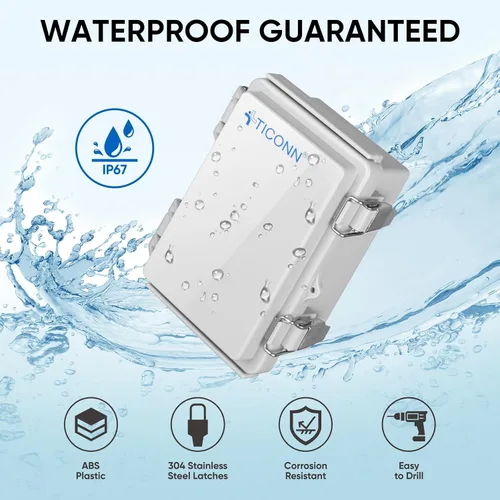 Miniatura 2 de TICONN - Caja de conexiones eléctricas impermeable IP67 con carcasa de plástico ABS con tapa con bisagras con placa de montaje, soportes de pared