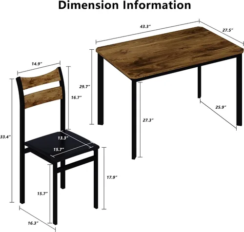 Miniatura 7 de Recaceik Juego de mesa de comedor para 4, mesa de cocina de madera con marco de metal y tablero de MDF, juego de mesa de cocina de 5 piezas