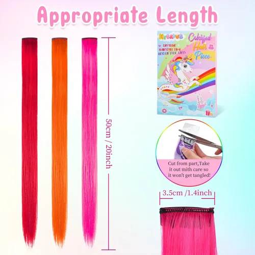 Miniatura 3 de Regalo del Día de San Valentín para Niña, Juguete de 24 Piezas de Extensiones de Cabello con Clip de Colores para Edades 4, 5, 6, 7, 8-10-12 Años