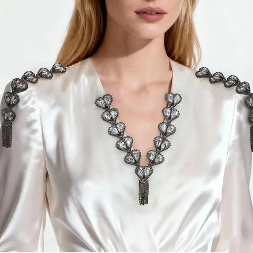 PEARLY JUN 3 piezas de apliques de diamantes de imitación de cuello en V negro para vestidos de hombro charreteras hombro diamantes de imitación de