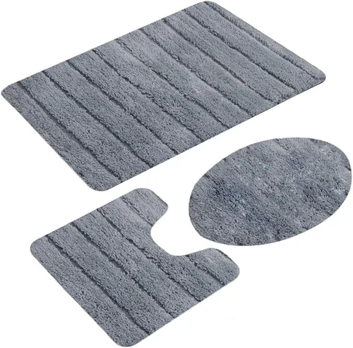 Miniatura 11 de MIFXIN Juego de 3 tapetes de baño antideslizantes suaves, tapetes rectangulares para el suelo + tapete de inodoro en forma de U + cubierta para tapa