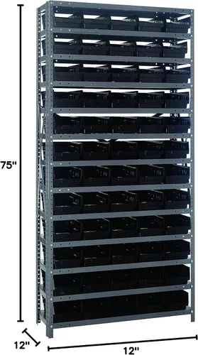 Miniatura 548 de Quantum QSBU-245BK Heavy Duty Shelving Unit with (7) Shelves and (24) QUS245 Black Bins for Garage Warehouse Storage Distribution 400 lb Load