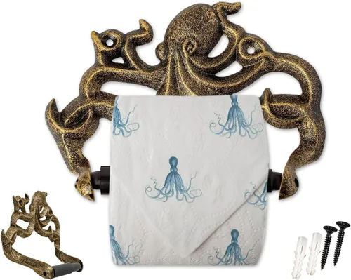 Miniatura 4 de Comfify Soporte de papel higiénico de pulpo de hierro fundido marrón óxido - Cabina náutica Rust Brown octopus; cast iron; 6.69"H x 8.07"L; holds