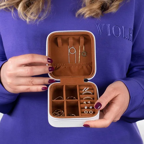 Miniatura 5 de Joyero de cuero personalizado con nombre y mes de la flor de nacimiento, regalos de cumpleaños para mujeres, estuche de viaje de joyería Negro