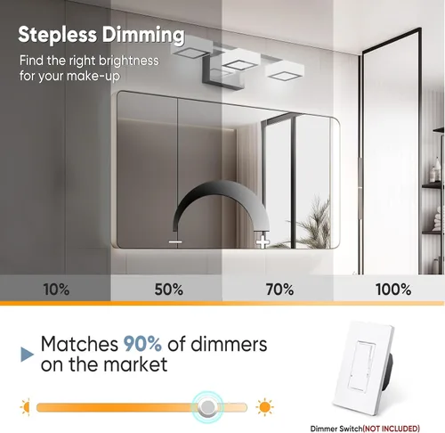 Miniatura 8 de Moderna lámpara LED de baño sobre el espejo, 3 luces regulables de tocador, lámpara de tocador de baño de acrílico cromado, ajustable de 2700 K-6500