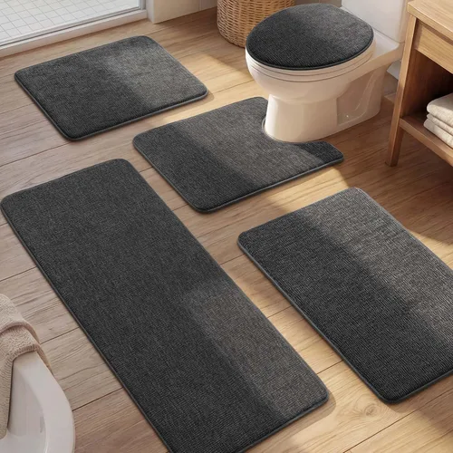 Miniatura 9 de YIHOUSE Juego de alfombras de baño de 2 piezas, juego de alfombrillas de baño de espuma viscoelástica gris oscuro antideslizante de secado rápido