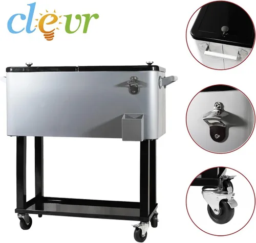 Miniatura 6 de Clevr caja refrigeradora para hielo rodante, para patio y exteriores, con bandeja adicional, barra de fiestas de patio portátil, cofre de bebidas