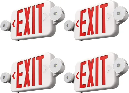 Miniatura 9 de FREELICHT Paquete de 12 letreros de salida LED rojos con luces de emergencia, dos cabezales ajustables, luz de salida de batería, cable duro
