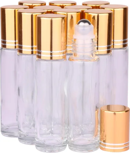 Miniatura 15 de inice 100 botellas de roll-on de 10 ml de vidrio ámbar para aceites esenciales con bolas de rodillo de acero inoxidable y tapa de aleación