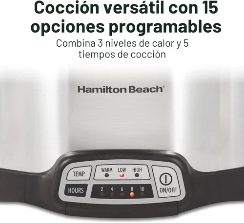 Miniatura 2 de Hamilton Beach 33660, Olla eléctrica de cocción lenta programable, 6 cuartos de galón, plateada